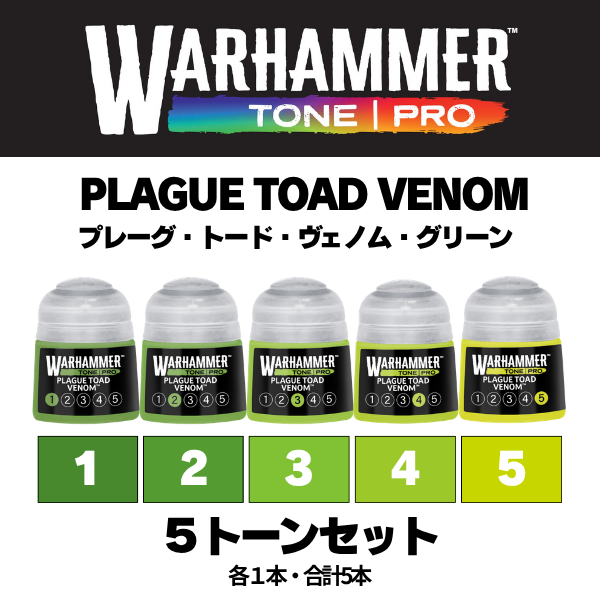 【ウォーハンマーカラー：TONE｜PRO】PLAGUE TOAD VENOM 5種セット